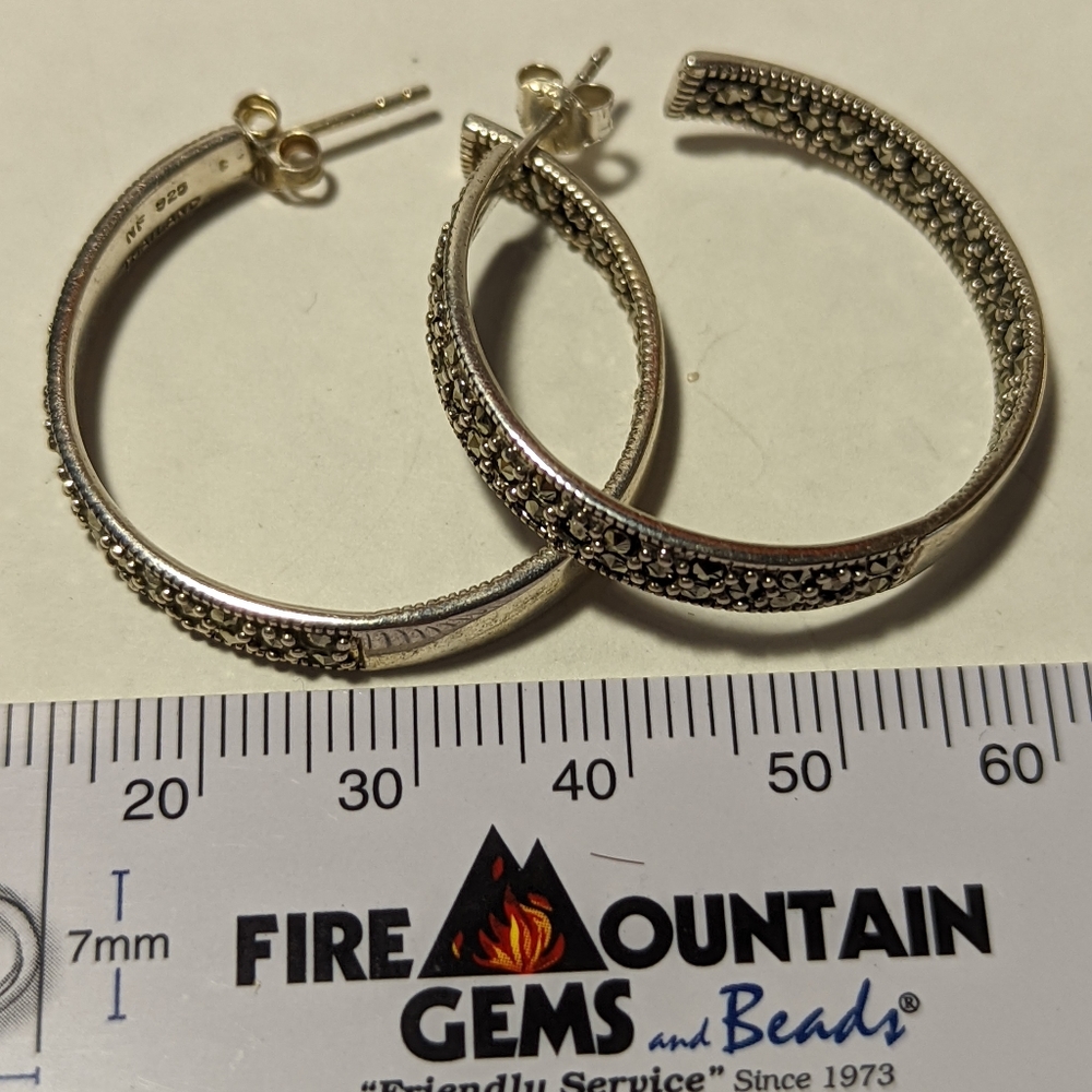 Medium Large Solid Sterling Silver And Marcacite … - image 3